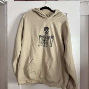 Tan Skeleton with Iced Coffee Graphic Hoodie